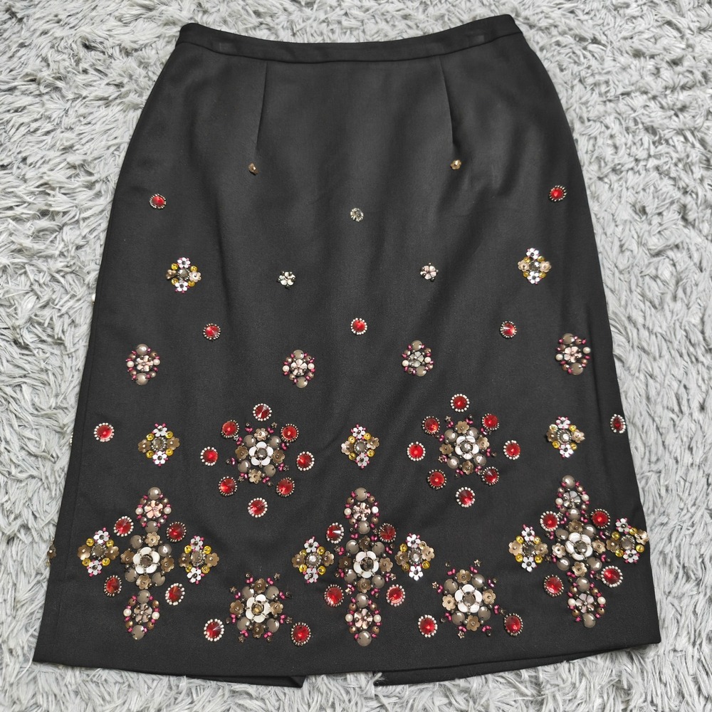 White House Black Market Skirt Womens Size 6 Black Beaded Knee Length Pencil